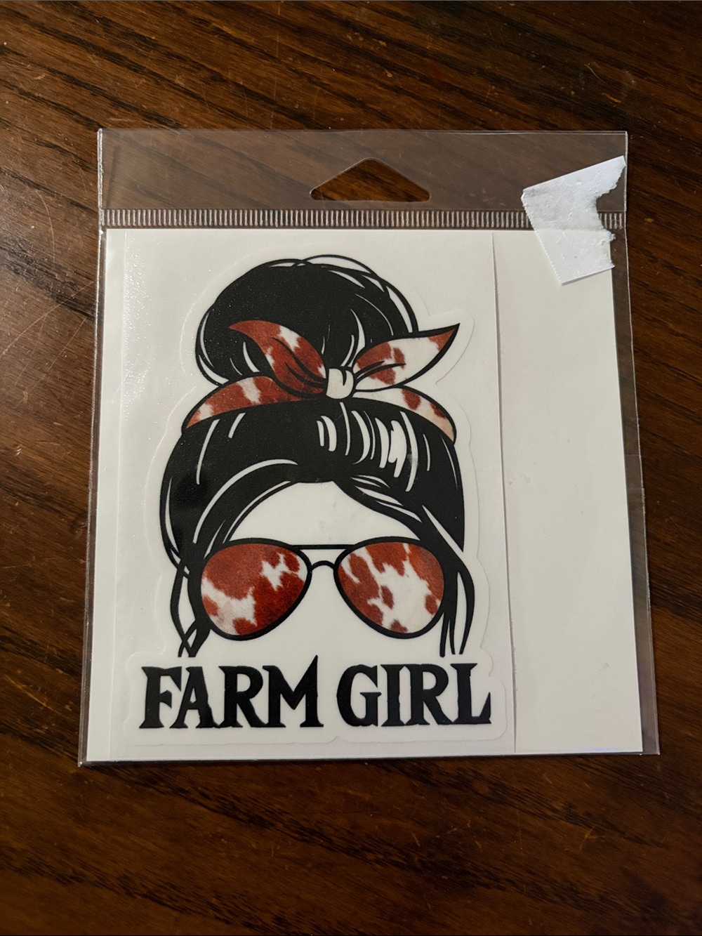 Farm Girl Decal Sticker - Brown Cow Print Bandana & Sunglasses